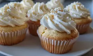 Fluffiga muffins med krämig hallon frosting och strössel. Perfekt för fikat!