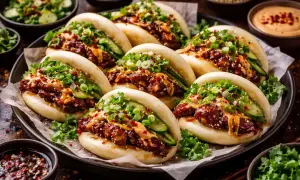 Läckra bao buns med fyllning av kött, gurka och grönsaker. Ett perfekt bao buns recept för en smakrik måltid.