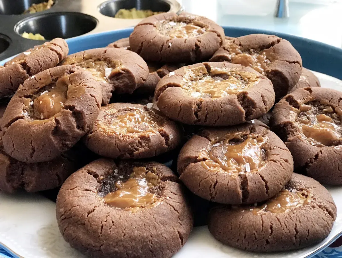 Chokladkakor med salt karamellfyllning, perfekt för fikat.