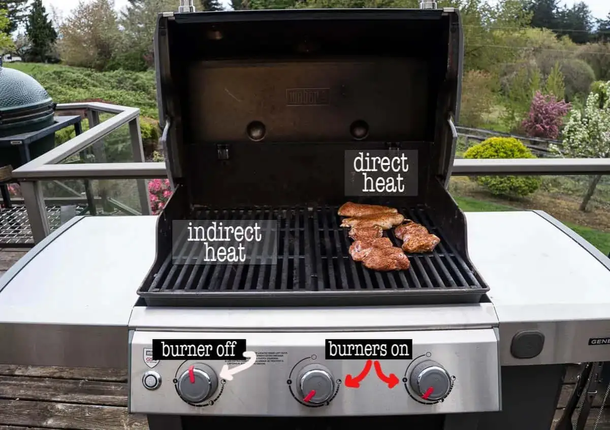 Grilltips: K&ouml;tt p&aring; direkt och indirekt v&auml;rme. Kontroller f&ouml;r br&auml;nnare av och p&aring;.